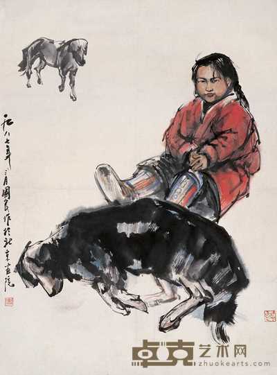 史国良 1987年作 人物 立轴 69.5×51.5cm